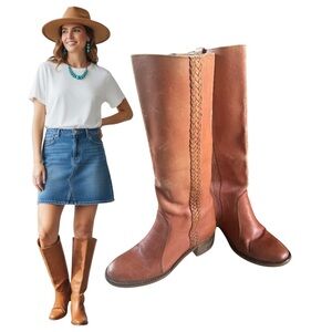 Vintage Brown Leather Boho Riding Boots 9B Brazil - Western Distressed